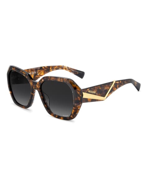 Missoni Sunglasses – Eckige Oversize-Sonnenbrille in Braun mit goldfarbener Kette und dunkelgrau getönten Gläsern - view 1
