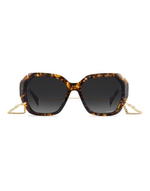 Missoni Sunglasses - Gafas de sol marrones extragrandes con lentes gris oscuro sombreadas y cadena dorada, 2 de 6