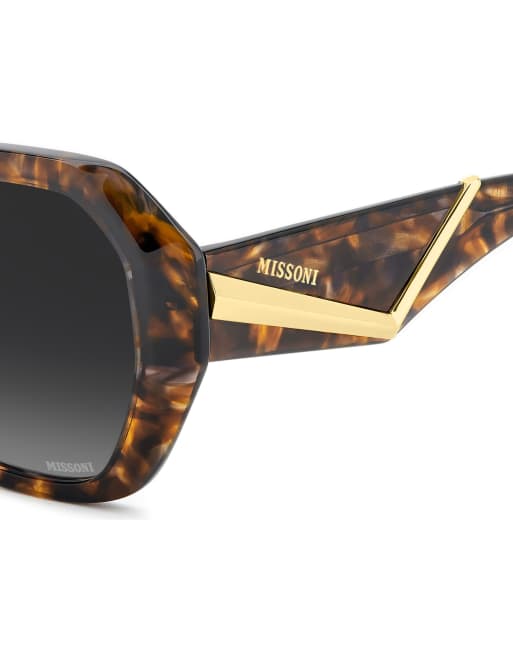 Missoni Sunglasses - Gafas de sol marrones extragrandes con lentes gris oscuro sombreadas y cadena dorada, 5 de 6