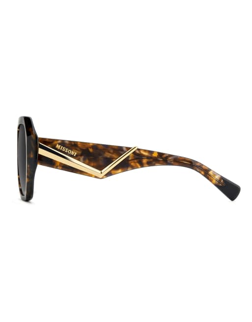 Missoni Sunglasses - Gafas de sol marrones extragrandes con lentes gris oscuro sombreadas y cadena dorada, 6 de 6