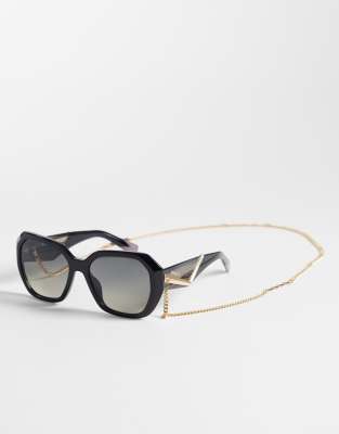 Missoni Gold Frame Black Lens Sunglasses with Gold Chain Accent Missoni Women main image 4