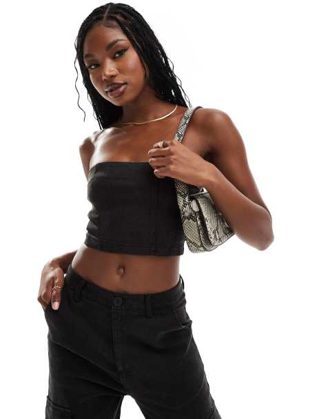 Missy Empire acid wash corset top in grey (part of a set) - view 1