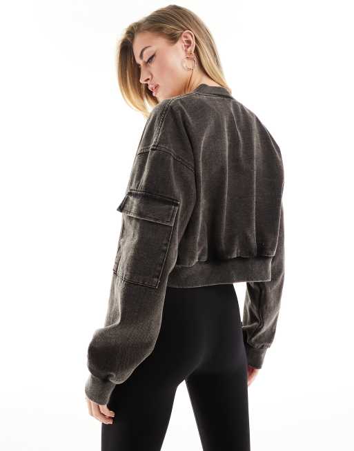 Missy Empire acid wash cropped bomber jacket in grey
