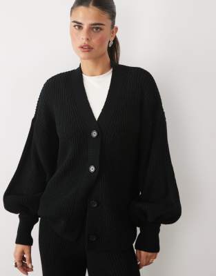 Missyempire Missy Empire Balloon Sleeve Button Up Cardigan In Black