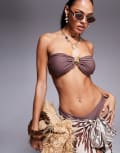 [Missyempire] Missy Empire bandeau metal trim bikini top in brown (part of a set) 36 Chocolate brown