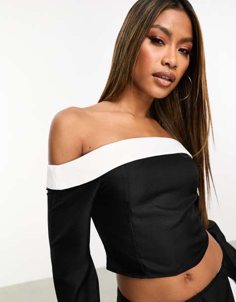 Black white shop off shoulder top