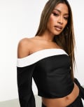 [Missyempire] Missy Empire bardot contrast top in monochrome (part of a set)-Black 38 MONOCHROME