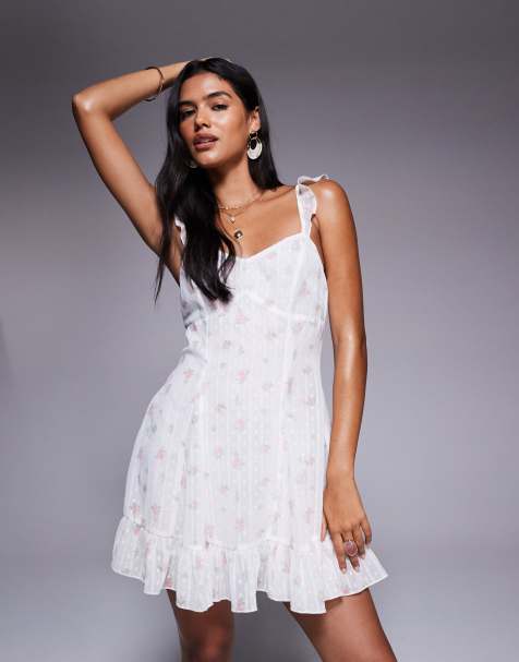 Missyempire ruffle strap tie back mini dress in white floral
