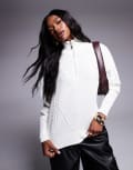 [Missyempire] Missy Empire cable knit half zip jumper in cream-White L CREAM