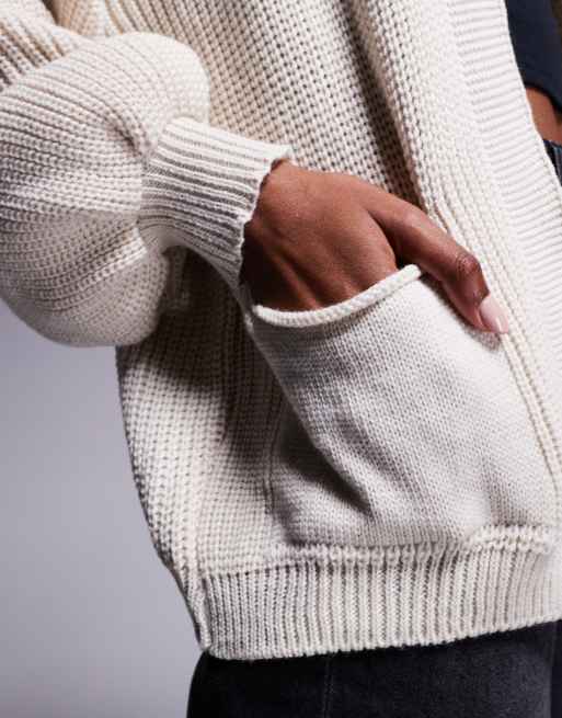 Missy Empire - Cardigan in maglia beige con tasche, 4 di 4