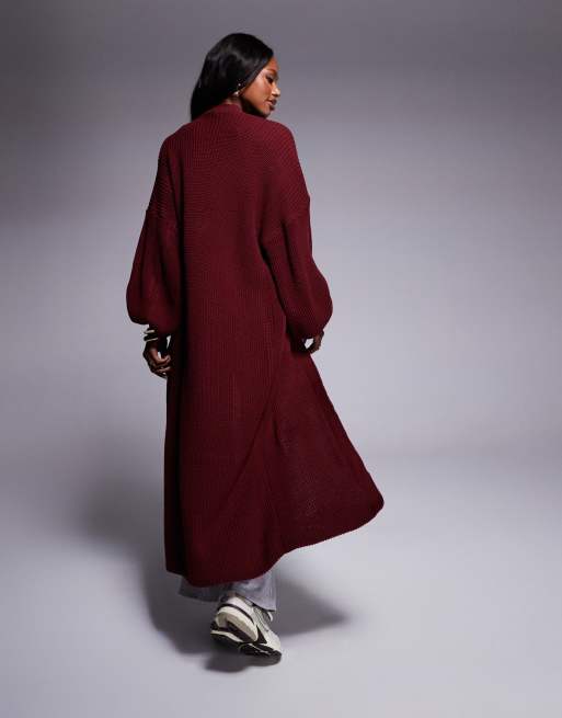 Missy Empire - Cardigan lungo in maglia bordeaux, 4 di 4