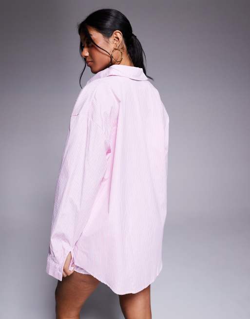 Missy Empire - Chemise oversize d'ensemble en popeline à rayures - Rose et blanc, 4 de 4
