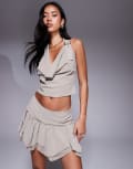 [Missyempire] Missy Empire chiffon cowl neck buckle detail top in stone (Part of a set)-Green 6 KHAKI