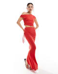 [Missyempire] Missy Empire column fishtail maxi skirt with tie detail in red (part of a set)-Black 8 RED