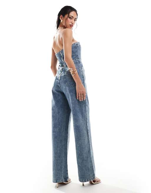 Missy Empire - Combinaison bandeau en jean délavé, 2 de 4