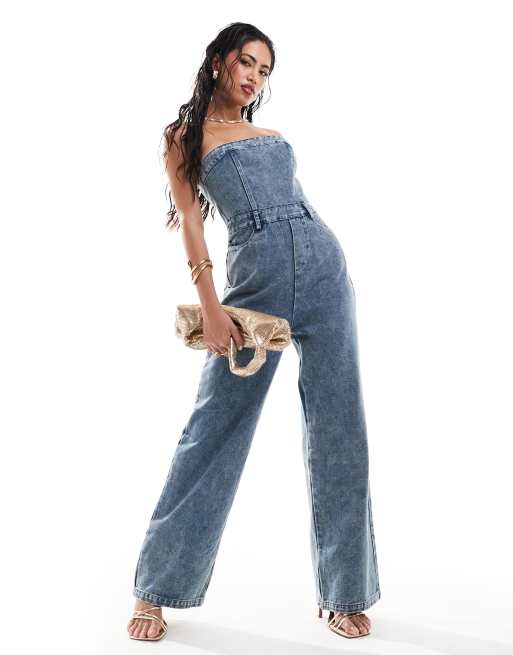 Missy Empire - Combinaison bandeau en jean délavé, 3 de 4