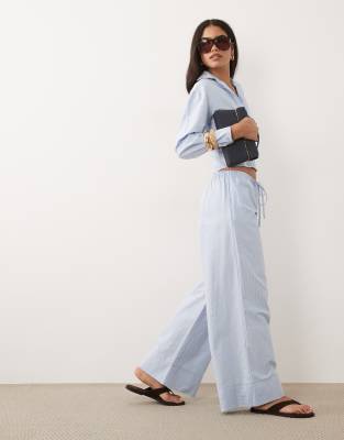 Missyempire Missy Empire Cotton Rich Tie Waist Wide Leg Pants In Blue