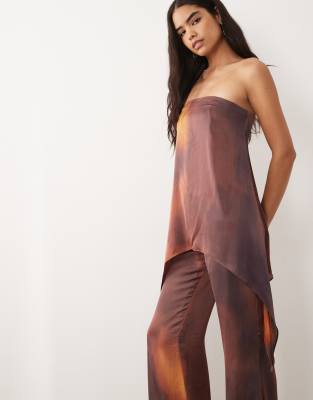 Missyempire Missy Empire Cotton Satin Bandeau High Low Drape Longline Top In Brown