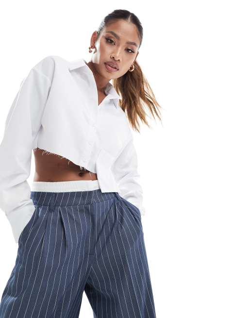 Missy Empire - Cropped overhemd in wit