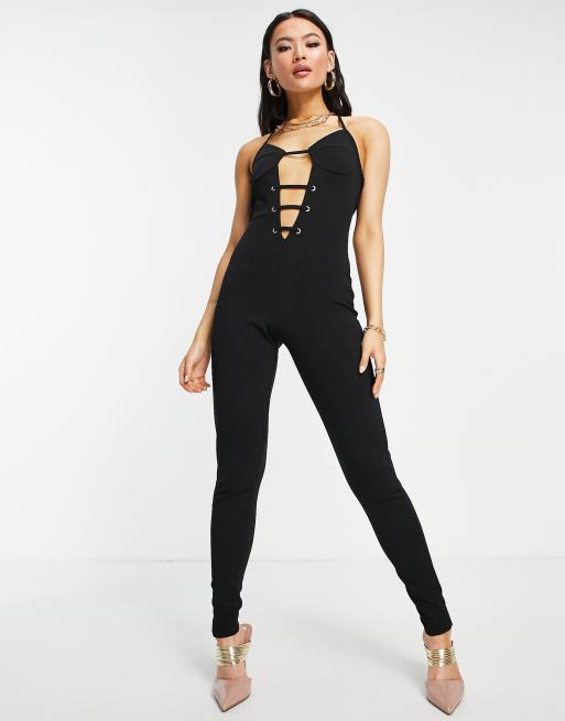 Missy Empire cutaway jumpsuit in black ASOS