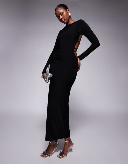 Missy Empire – Czarna opinająca sukienka dwuwarstwowa maxi typu bodycon z odkrytymi plecami 