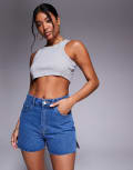 [Missyempire] Missy Empire denim side split shorts in mid wash blue 40 BLUE