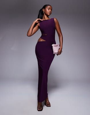 Missy Empire - Doppelt geformtes, anschmiegsames Maxikleid in Lila mit seitlichem Cut-out