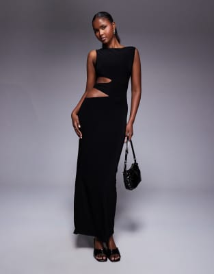 Missy Empire - Doppelt geformtes, anschmiegsames Maxikleid in Schwarz mit seitlichem Cut-out