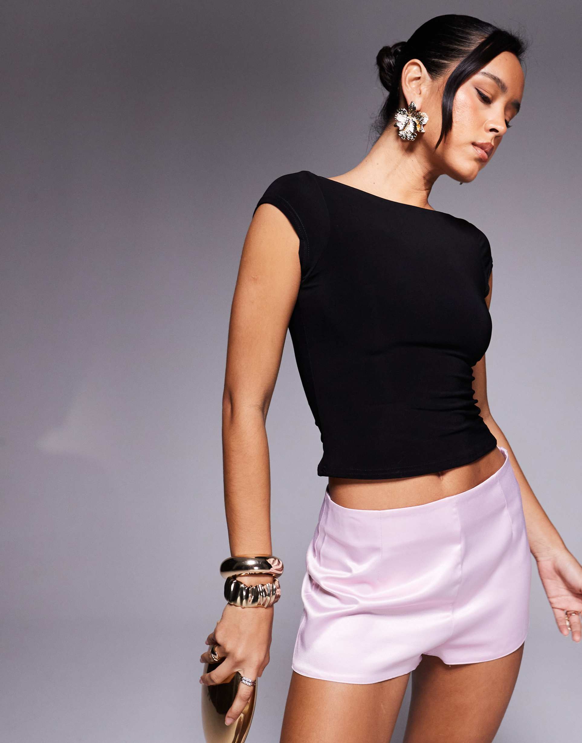 missy empire double layered slinky cap sleeve top in black