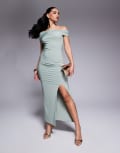 [Missyempire] Missy Empire double layered slinky fold over bardot bodycon maxi dress in sage green 6 Sage