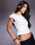 [Missyempire] Missy Empire double layered slinky off shoulder top in white 6 WHITE