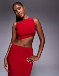 [Missyempire] Missy Empire double- layered slinky twist side detail high neck crop top in red (Part of a set) 6 RED
