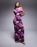 [Missyempire] Missy Empire double-sculpted slinky asymmetric off-shoulder maxi dress in blurred purple flower print 6 Blurred floral