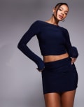 [Missyempire] Missy Empire double sculpted slinky bodycon mini skirt in navy (part of a set) 6 NAVY