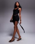 [Missyempire] Missy Empire double sculpted slinky metal detail knot drape mini skirt in black (Part of a set) 42 BLACK