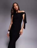 [Missyempire] Missy Empire double sculpted slinky one shoulder tie midi dress in black 4 BLACK