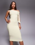 [Missyempire] Missy Empire double sculpted slinky one shoulder tie midi dress in yellow 42 YELLOW