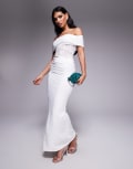 [Missyempire] Missy Empire double-sculpted slinky ruched side detail fishtail maxi skirt in white (Part of a set) 42 WHITE