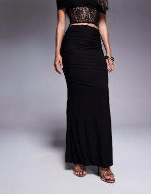 Missyempire Missy Empire Double Sculpted Slinky Ruched Side Maxi Skirt In Black