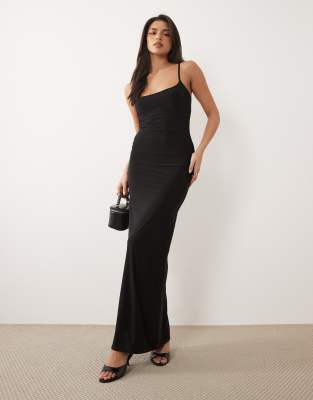 Missyempire Missy Empire Double Sculpted Slinky Thin Strap Cami Maxi Dress In Black