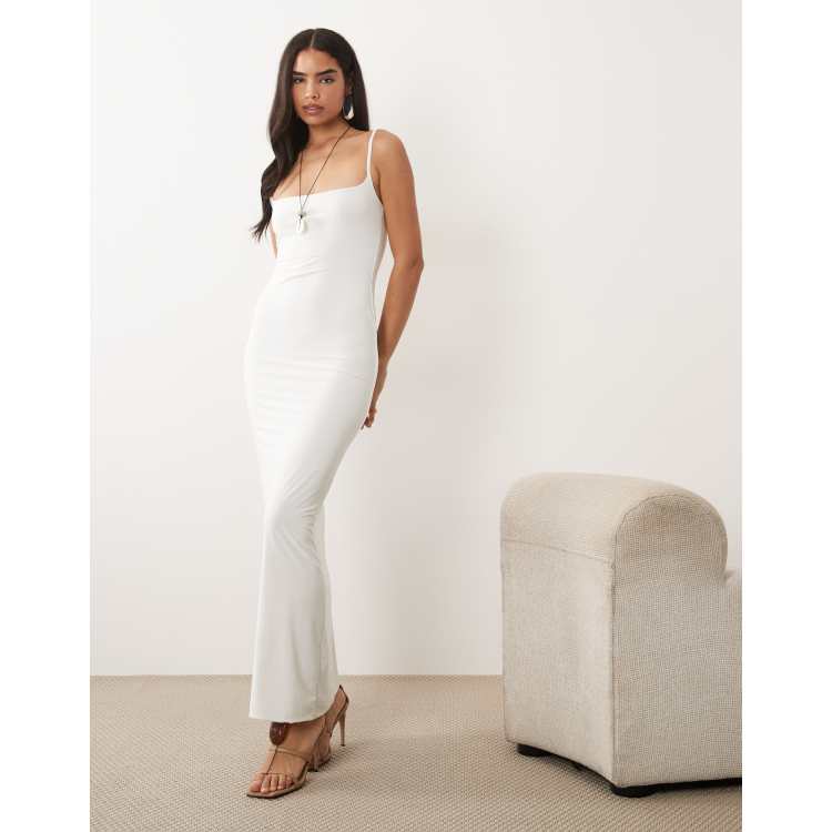 Missy Empire double sculpted slinky thin strap cami maxi dress in white |  ASOS
