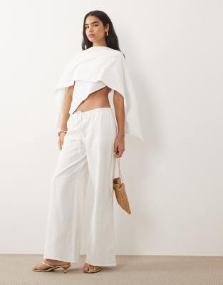 Missyempire Missy Empire Drawstring Waist Wide Leg Pants In White