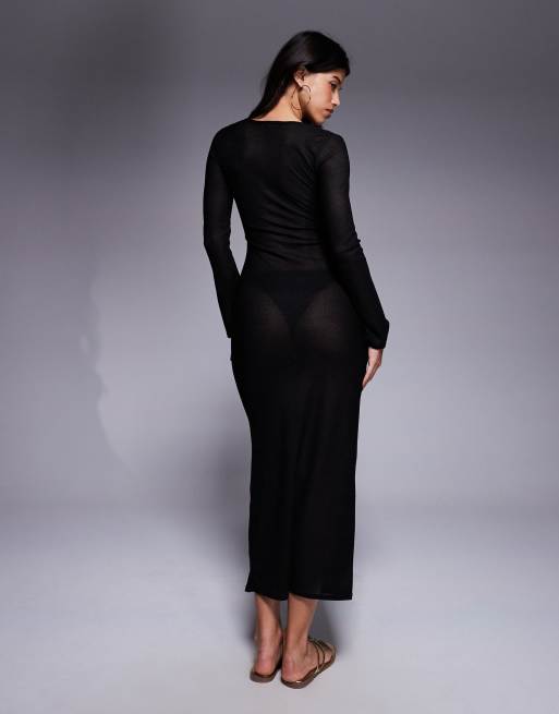 Missy Empire – Durchscheinendes Strand-Maxikleid aus Strick in Schwarz mit Schlüssellochausschnitt, 4 von 4