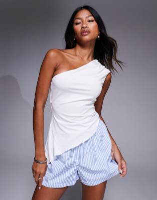 Missy Empire elastic waist shorts in blue stripe