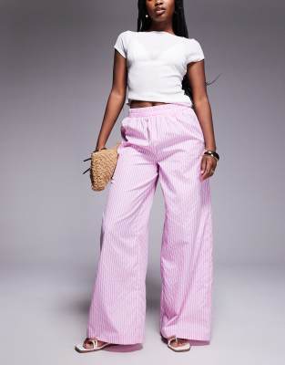Missy Empire elastic waist wide leg pants in pink stripe