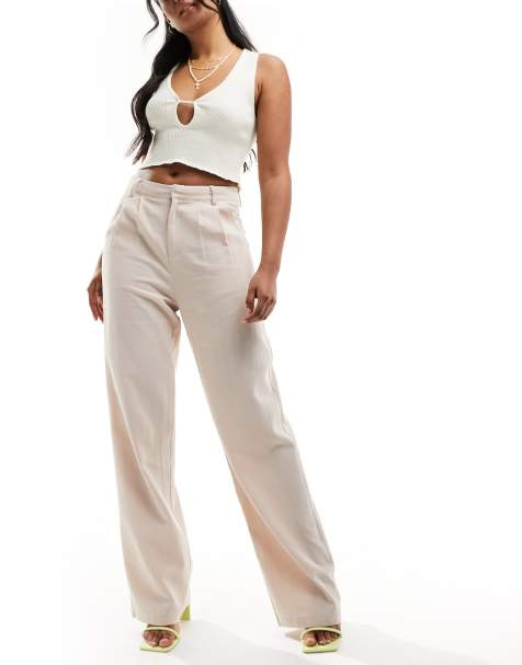 Missy Empire – Elegante, weite Hose in Beige mit Leinenoptik - view 1
