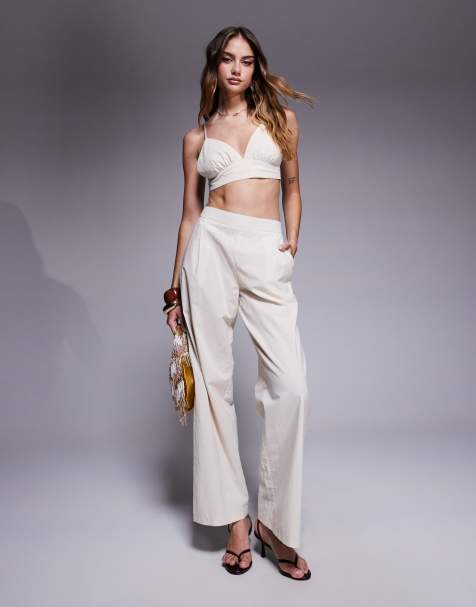 Missy Empire - Ensemble en lin avec pantalon ample et brassière courte à bretelles fines - Crème - view 1