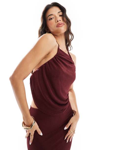 Missy Empire exclusive cowl backless top in wine (part of a set) - view 1