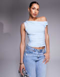 [Missyempire] Missy Empire exclusive double layered slinky off shoulder top in baby blue 6 Baby blue