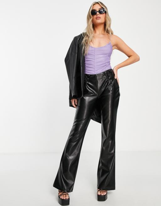 Missy Empire Exclusive mesh ruching strappy body in lilac, 3 of 4